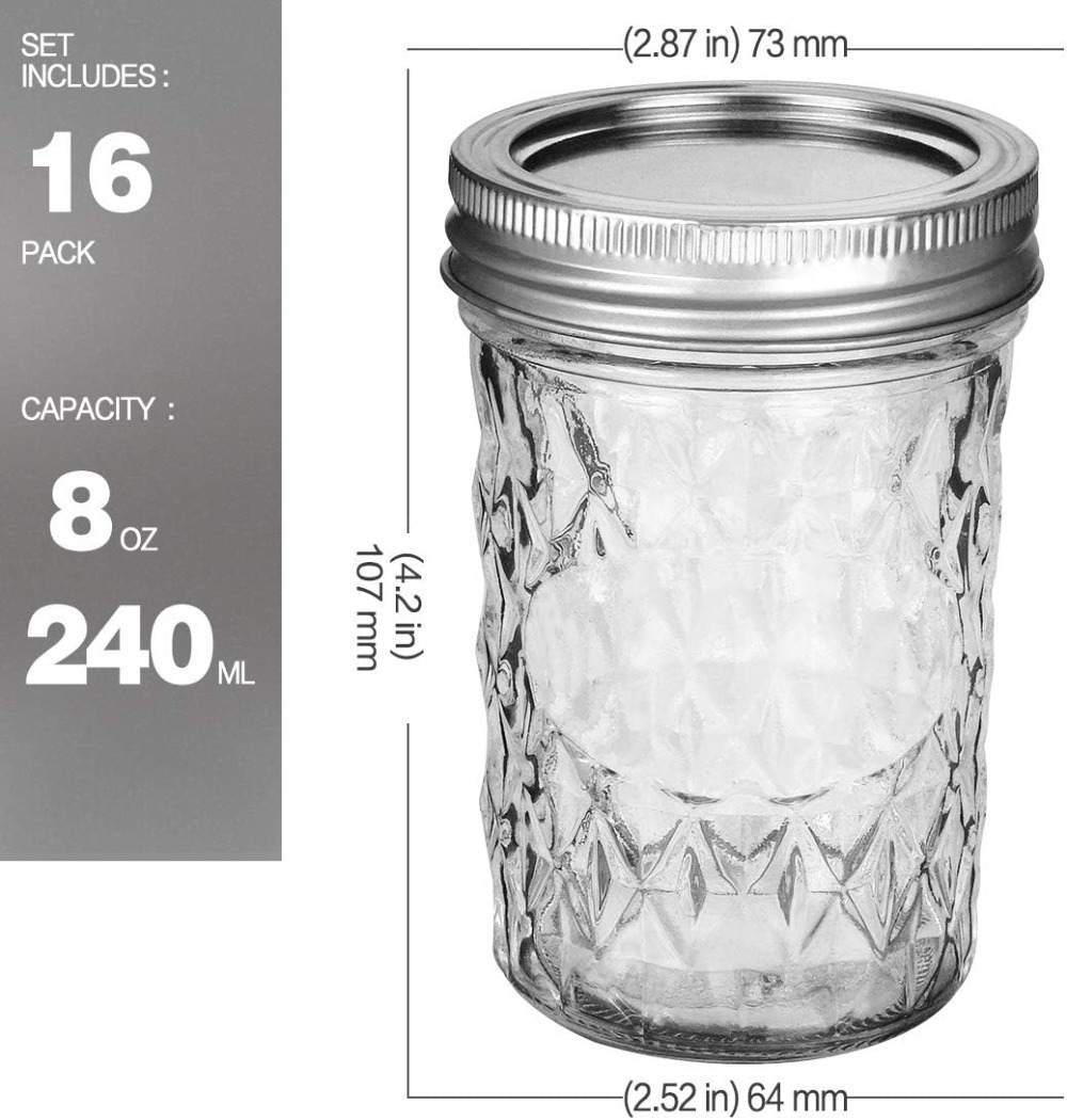 Lot de 16 bocaux Mason de 8 oz - Mason Jar 8Oz avis et prix